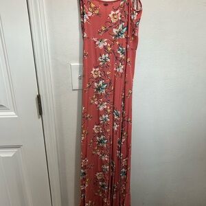 O'Neill Floral Maxi Dress in Coral and White
